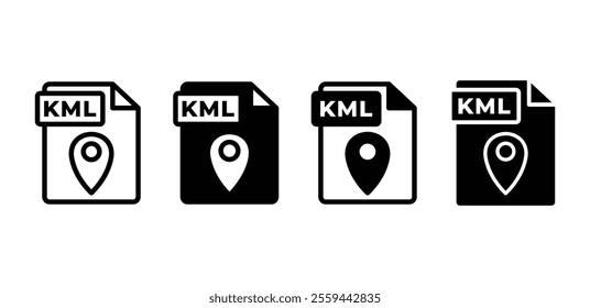 KML file format type document icon vector design black white color simple flat illustration isolated