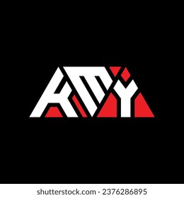 KMY triangle letter logo design with triangle shape. KMY triangle logo design monogram. KMY triangle vector logo template with red color. KMY triangular logo Simple, Elegant, and Luxurious design.