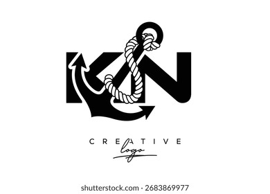 KN Creative Monogram Latte Logo mit Anker und Seildesign