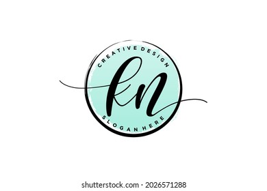 KN handwriting logo with circle template vector signature, wedding, fashion, floral and botanical with creative template.