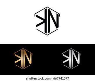 KN hexagon shape initial letter logo
