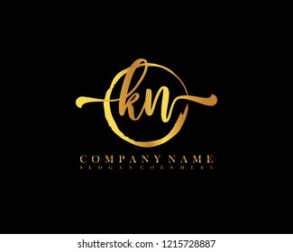 KN initial handwriting logo circle template vector