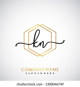 KN Initial Handwriting logo template vector