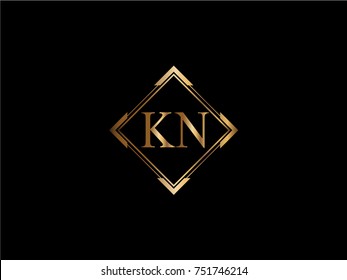 KN initial letter diamond shape golden logo