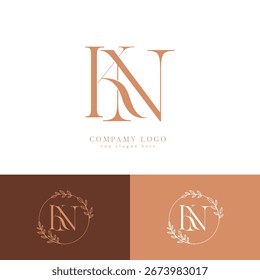 KN initial letters monogram logo with botanical