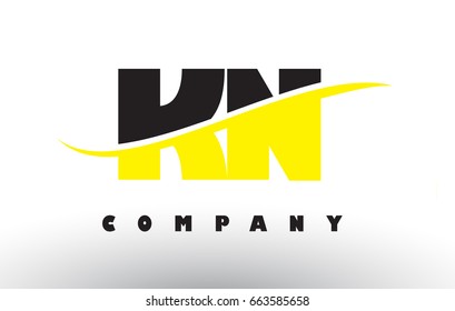 KN K N  Black and Yellow Letter Logo with White Swoosh and Curved Lines.