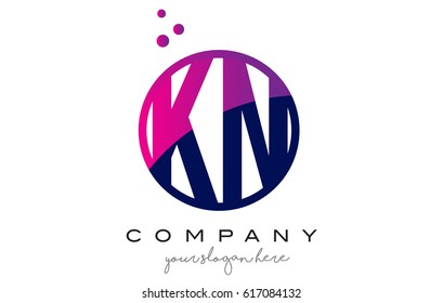 KN K N Circle Letter Logo Design with Purple Magenta Dots Bubbles Vector Illustration