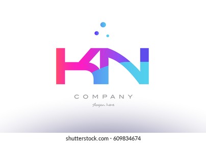 kn k n  creative pink purple blue modern dots creative alphabet gradient company letter logo design vector icon template