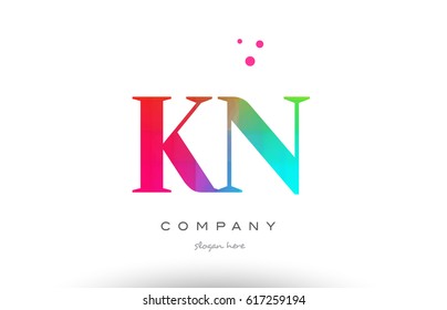 KN K N creative rainbow colors colored artistic alphabet company letter logo design vector icon template