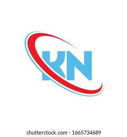 KN, K N letter logo design. Initial letter KN linked circle uppercase monogram logo red and blue. KN logo, K N design