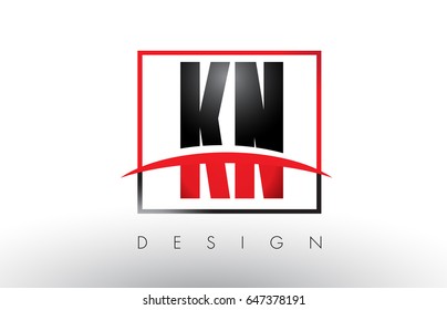 KN K N Logo Letters with Red and Black Colors and Swoosh. Creative Letter Design Vector.