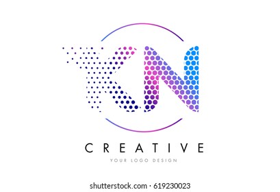 KN K N Pink Magenta Dotted Bubble Letter Logo Design. Dots Lettering Vector Illustration