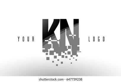 KN K N Pixel Letter Logo with Digital Shattered Black Squares. Creative Letters Vector Illustration.