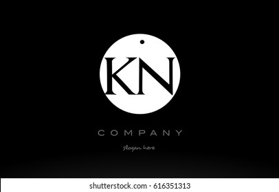 KN K N simple black white circle background alphabet company logo design vector icon template