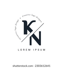 Diseño del logotipo de la carta KN con un corte creativo. Diseño de logotipo creativo