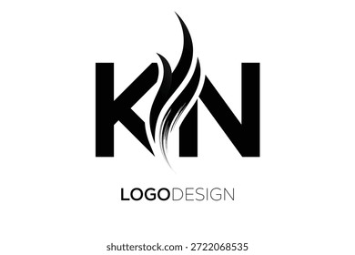 Letra KN Monograma Logo com Pincel Artístico Traçado para Identidade de Marca Moderna