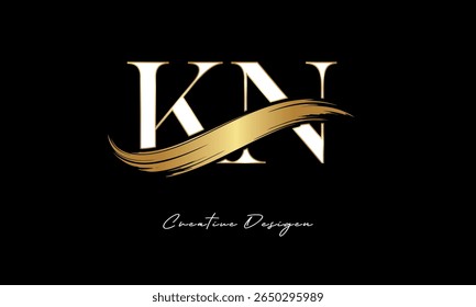 KN Letter Monogram Logo – Elegant Gold Brush Stroke Letter mark for Luxury Branding, Fashion, Boutique  Premium Identity Design
