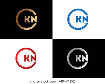 KN Logo. Letter Design Vector with Red and Black Gold Silver Colors