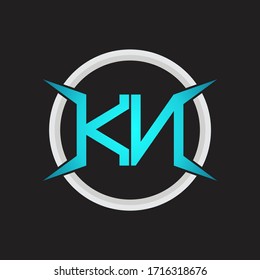 KN Logo monogram with circle and four taper shape design template