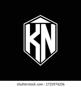 kn logo monogram with emblem shape combination tringle on top design template