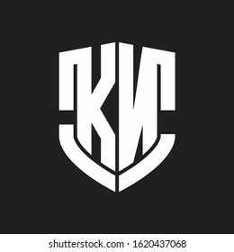 KN Logo monogram with emblem shield shape design isolated on black background