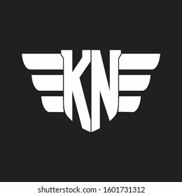 KN Logo monogram with emblem and wings element design template