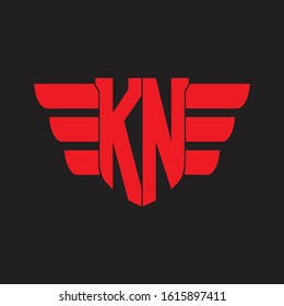 KN Logo monogram with emblem and wings element design template on red colors