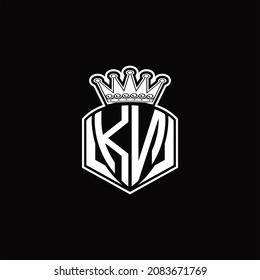 KN Logo monogram with luxury emblem shape and crown design template on black background