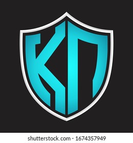 KN Logo monogram with shield shape isolated blue colors on outline design template