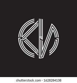 KN Logo monogram triple ribbon style line design template isolated on black background