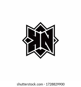 KN monogram logo with square rotate style outline design template