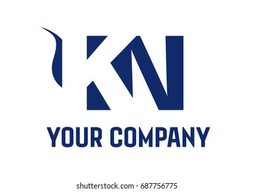KN  Negative Space Square Swoosh Letter Logo