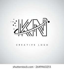 KN Orbit Monogram Logo - Futuristic Minimal Letter mark with Circular Line Art, Tech-Inspired Dots and Space Motion Concept for Modern Branding Identity (Logotipo de Monograma de Órbita KN - Marca de Letra Mínima Futurista com Linha de Arte Circular, Pontos Inspirados na Tecnologia e Conceito de Movimento Espacial para Identidade de Marca Moderna)