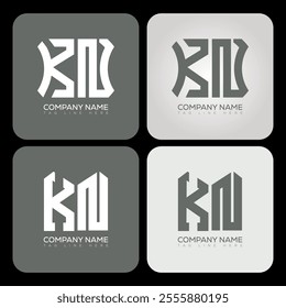 KN polygon, hexagon, flat and simple letter logo set in one artboard. KN minimalist and classic logo.
