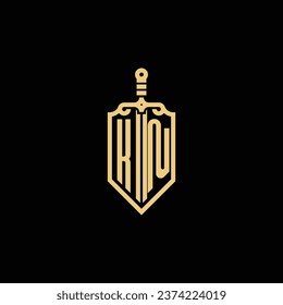 KN vintage shield and sword initial logo in high quality professional design that will print well across any print media