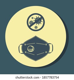 KN95 mask and covid 19 bacteries. KN95 mask to protect outdoor air pollution. Dust protection devices in the air. Safety breathing face masks. Color pictogram. Vector icon.