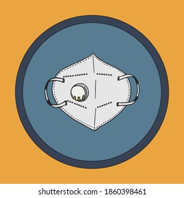 Máscara KN95 para proteger la contaminación del aire exterior. Dispositivos de protección contra el polvo en el aire. Mascarillas faciales respiratorias de seguridad. Pictograma de color dibujado a mano. Icono del vector.