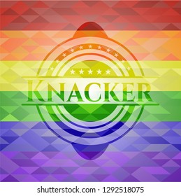Knacker emblem on mosaic background with the colors of the LGBT flag
