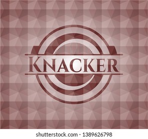 Knacker red seamless emblem or badge with abstract geometric polygonal pattern background.