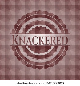 Knackered red badge with geometric pattern. Seamless.