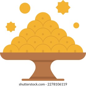 Concepto de Knafeh o Logaimat, mezclar dulces o postres en un icono de color vectorial en bandeja Diseño, símbolo de Ramadán y Eid al-Fitr, signo islámico y musulmán de ayuno Signo, celebración de feriados árabes ilustración de material