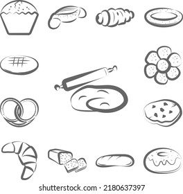 Knead, Dough, Bread Hand Drawn Icon In A Collection With Other Items