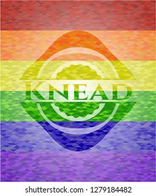 Knead emblem on mosaic background with the colors of the LGBT flag