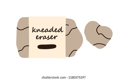 Kneaded eraser for erasing, drawing, blurring. Soft flexible rubber. Artists gum. Art supply, tool. Flat graphic vector illustration isolated on white background