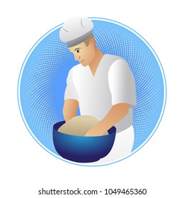 Kneader man. Bread icons. Vector illustration.