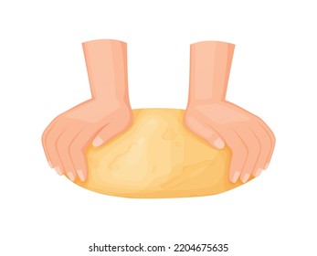 Kneading dough hands. Rolled out dough for baking, pizza, cookie, biscuit, bread.