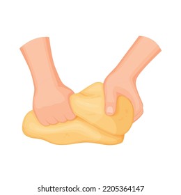 Kneading dough hands. Rolled out dough for baking, pizza, cookie, biscuit, bread.