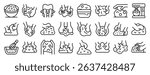 Kneading dough icons set. Hands kneading dough, shaping bread, using kitchen tools like whisks and mixers, preparing ingredients for baking