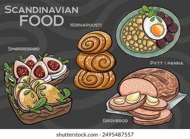 Knedliky. It is cooked dish, served on the side of many traditional dishes. Most common types are bread and potato dumplings. Czech food. Vector image isolated.