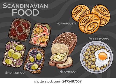 Knedliky. It is cooked dish, served on the side of many traditional dishes. Most common types are bread and potato dumplings. Czech food. Vector image isolated.